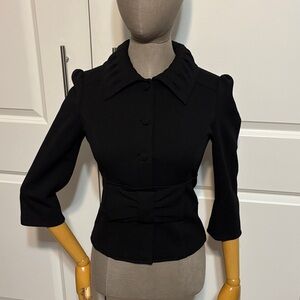 Vintage Diane Von Furstenberg Black “Gwennie” Fitted Bow Accent Blazer